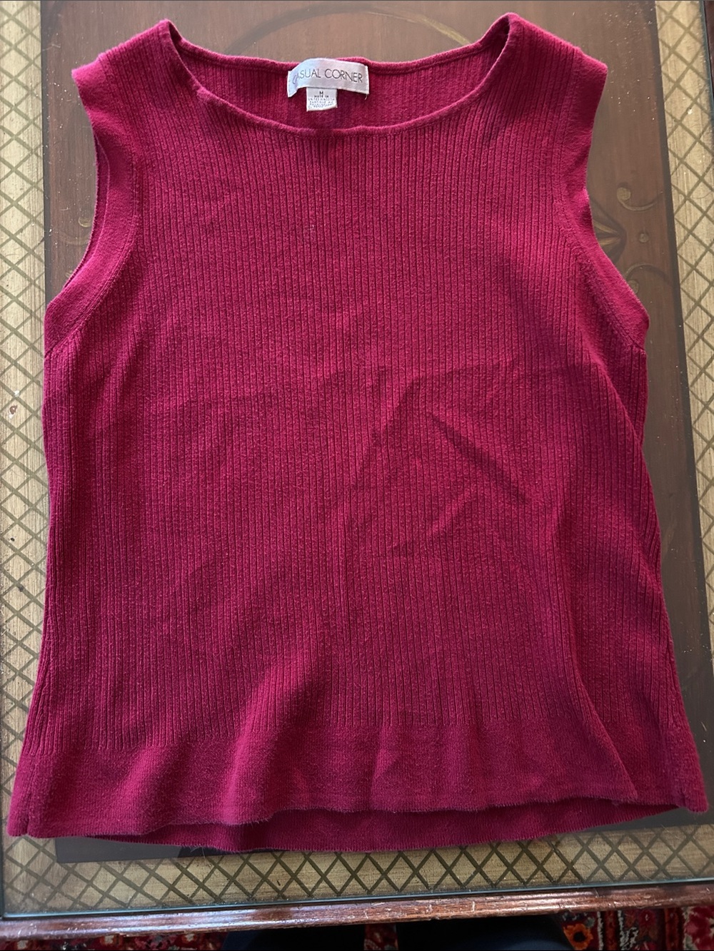Casual Corner Sleeveless Ribbed Tank - Berry